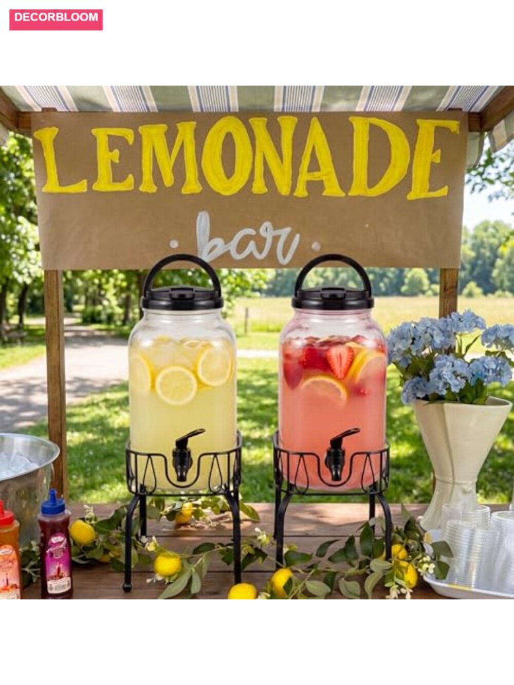 2 Pcs Plastic Drink Dispenser with Stand Sturdy Metal Base Juice Lemonade
